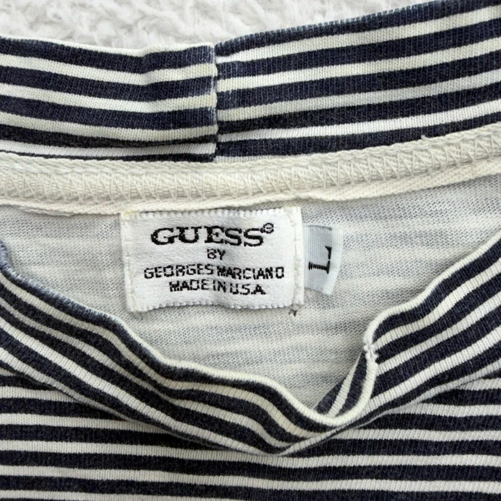 Vintage Guess Jeans USA Striped T-Shirt Georges Marciano Navy White Mens Large - Picture 3 of 9